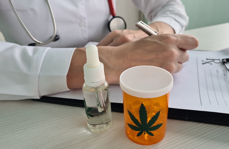 Doctor in clinic prescribes marijuana extract to patient