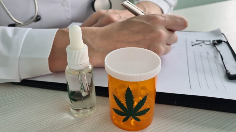 Doctor in clinic prescribes marijuana extract to patient