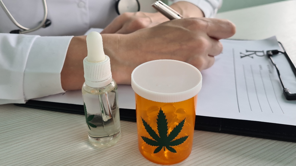 Doctor in clinic prescribes marijuana extract to patient